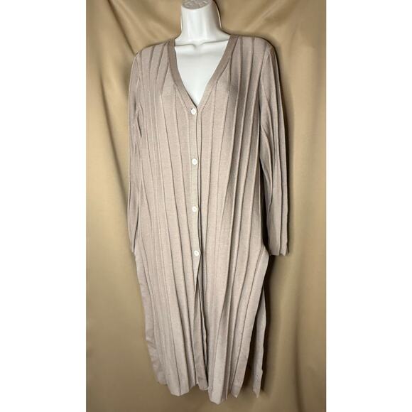 Theory Tan Wide Ribbed Cardigan M - Picture 7 of 13